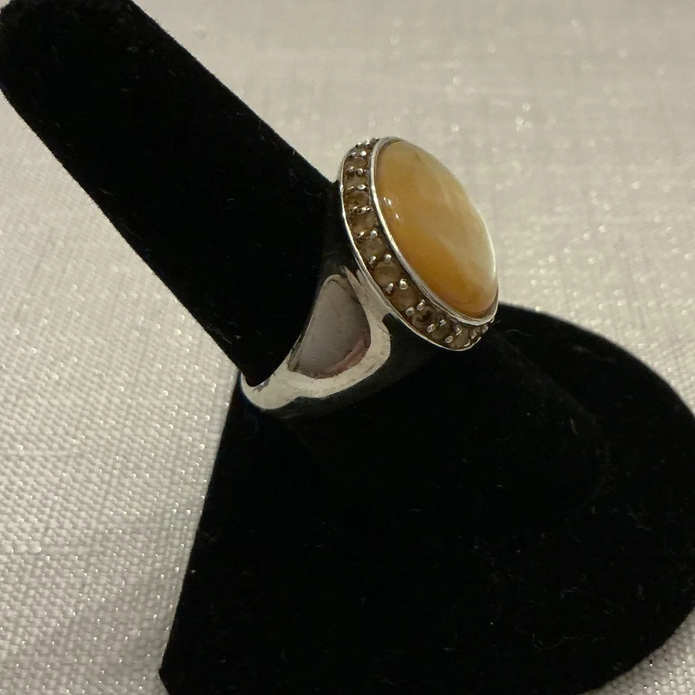 Citrine Mother-of-Pearl Sterling Silver Halo Ring this vintage